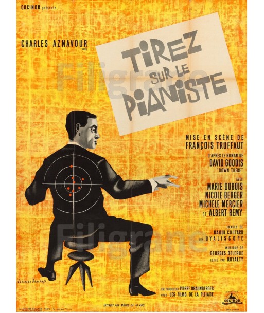 TIREZ sur le PIANISTE FILM Rqmd-POSTER/REPRODUCTION d1 AFFICHE VINTAGE le des métaux précieux