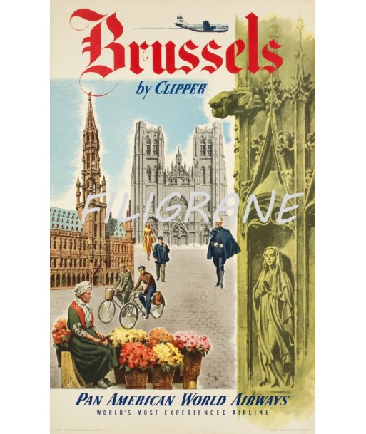 AIRLINES PAN AMERICAN BRUSSELS Rmzb-POSTER/REPRODUCTION d1 AFFICHE VINTAGE Pour