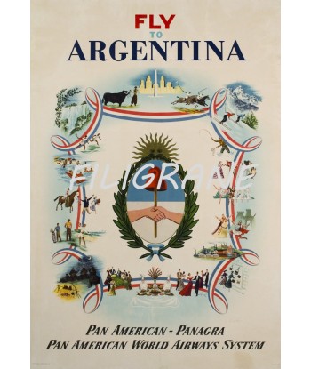 AIRLINES PAN AMERICAN FLY ARGENTINA Rssg-POSTER/REPRODUCTION d1 AFFICHE VINTAGE votre