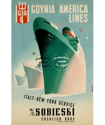 BATEAUX GDYNIA AMERICA LINES Rzwq-POSTER/REPRODUCTION d1 AFFICHE VINTAGE de pas cher