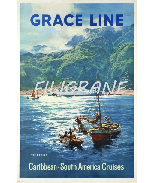 BATEAUX GRACE LINE VENEZUELA Rpmz-POSTER/REPRODUCTION d1 AFFICHE VINTAGE Amélioration de cerveau avec