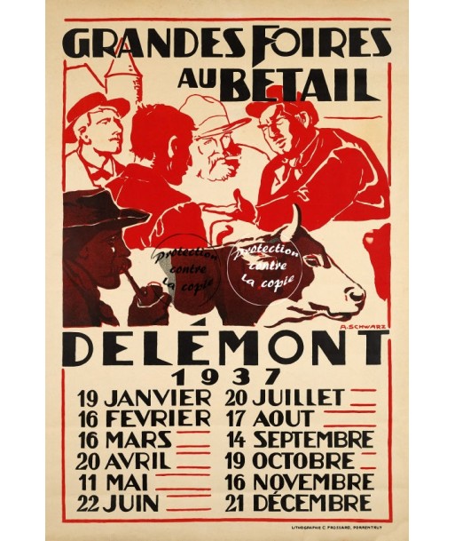 DELéMONT FOIRE BéTAIL 1937 Rvqj-POSTER/REPRODUCTION d1 AFFICHE VINTAGE 50% de réduction en Octobre 2024