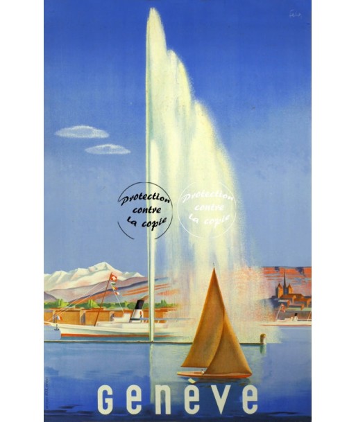 GENèVE LAC BATEAU Rrzi-POSTER/REPRODUCTION d1 AFFICHE VINTAGE le concept de la Pate a emporter 