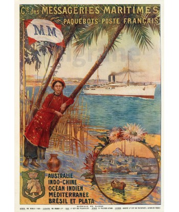 INDO-CHINE BATEAU Rvrz-POSTER/REPRODUCTION d1 AFFICHE VINTAGE Dans la société mordern