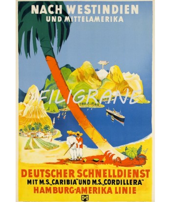 NACH WESTINDIEN BATEAU Rqlz-POSTER/REPRODUCTION d1 AFFICHE VINTAGE prix pour 