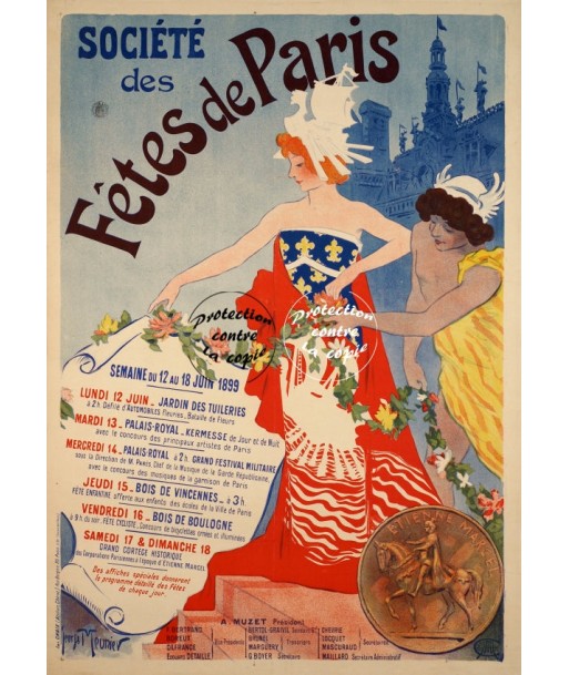 PARIS FêTES 1899 Rxlw-POSTER/REPRODUCTION d1 AFFICHE VINTAGE pour bénéficier 