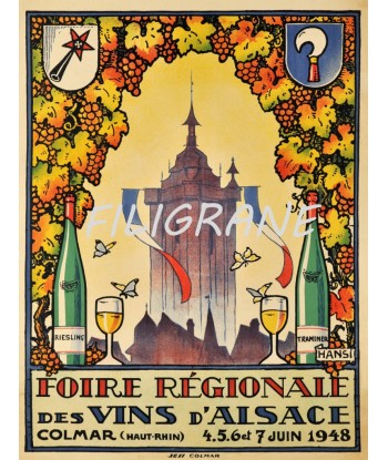 PUB COLMAR VIN ALSACE 1948 Rptb-POSTER/REPRODUCTION d1 AFFICHE VINTAGE pour bénéficier 