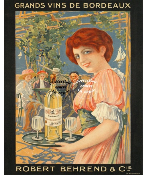 PUB R. BEHREND VIN BORDEAUX Rffee-POSTER/REPRODUCTION d1 AFFICHE VINTAGE livraison et retour toujours gratuits