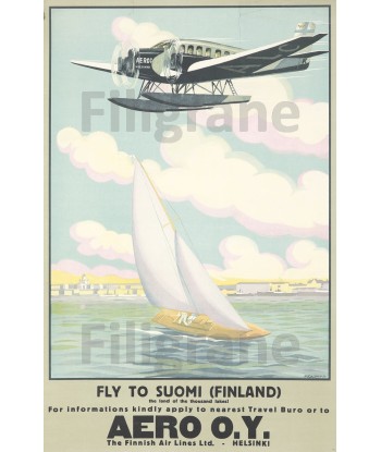 AIRLINES: AéRO O.Y FINLAND:POSTER/REPRODUCTION d1 AFFICHE VINTAGE pas cher