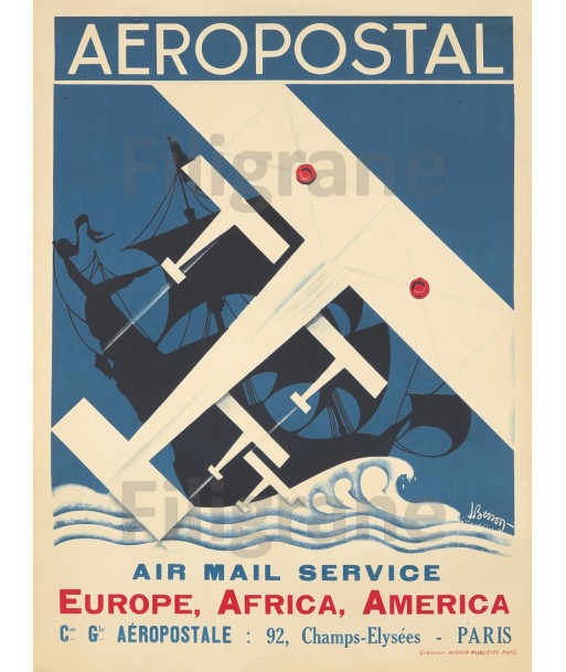 AIRLINES: AéROPOSTAL Réf023:POSTER/REPRODUCTION d1 AFFICHE VINTAGE la livraison gratuite