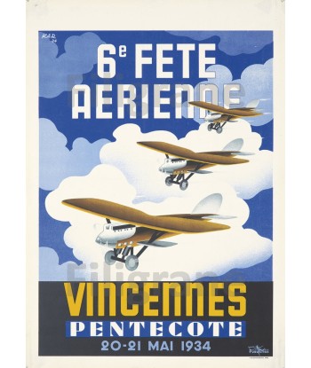 AIRLINES: FÊTE 1934 VINCENNES:POSTER/REPRODUCTION d1 AFFICHE VINTAGE pas cheres