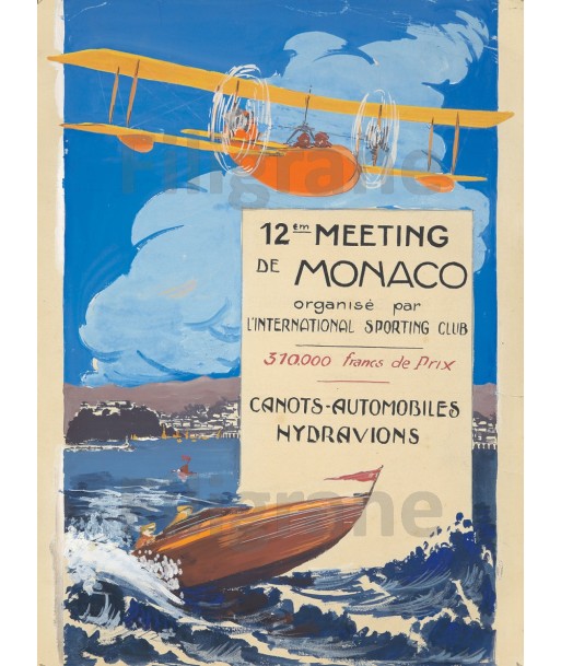 AIRLINES: MEETING MONACO HYDRAVION:POSTER/REPRODUCTION d1 AFFICHE VINTAGE de l' environnement