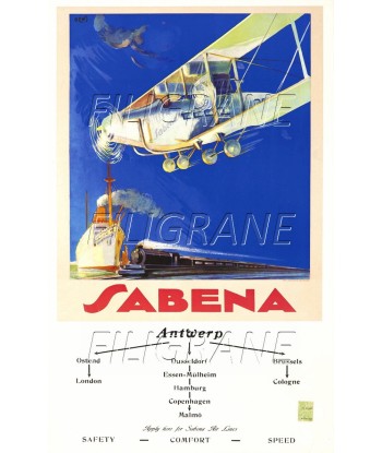 SABENA AVION BELGIQUE Rxhq-POSTER/REPRODUCTION d1 AFFICHE VINTAGE france