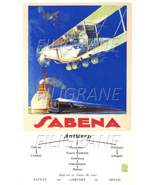 SABENA AVION BELGIQUE Rxhq-POSTER/REPRODUCTION d1 AFFICHE VINTAGE france