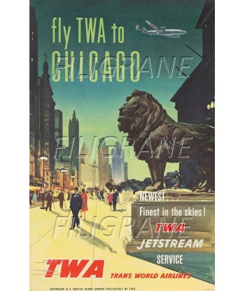 TWA CHICAGO AVION Rbpe-POSTER/REPRODUCTION d1 AFFICHE VINTAGE pour bénéficier 