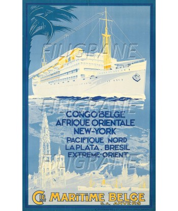 Cie MARITIME BELGE BATEAU Rxjf-POSTER/REPRODUCTION d1 AFFICHE VINTAGE france