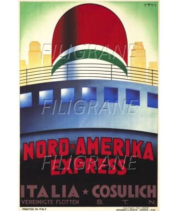 NORD AMERICAN EXPRESS BATEAU Rhfs-POSTER/REPRODUCTION d1 AFFICHE VINTAGE en linge