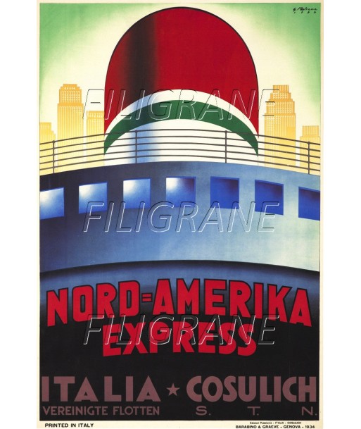 NORD AMERICAN EXPRESS BATEAU Rhfs-POSTER/REPRODUCTION d1 AFFICHE VINTAGE en linge