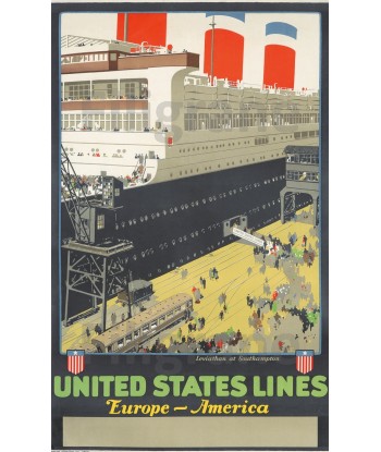 UNITED STATES LINES BATEAU Rjkn-POSTER/REPRODUCTION d1 AFFICHE VINTAGE de France