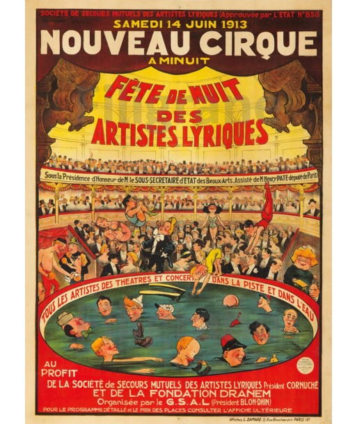 CIRQUE: 1913 ARTISTES LYRIQUES:POSTER/REPRODUCTION d1 AFFICHE VINTAGE Les magasins à Paris