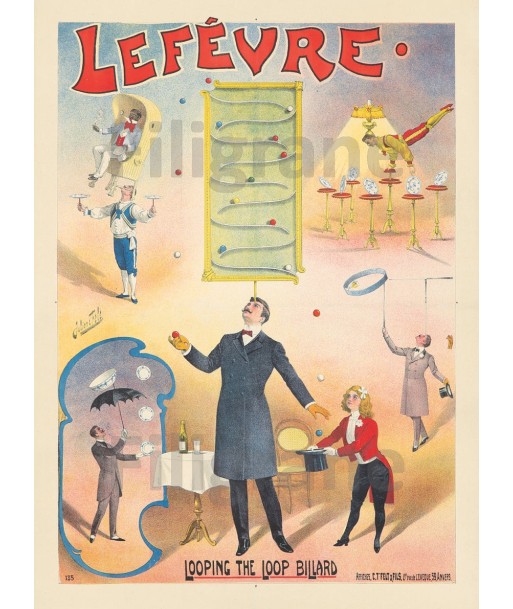 CIRQUE: LEFèVRE the LOOP BILLARD: POSTER/REPRODUCTION d1 AFFICHE VINTAGE JUSQU'A -70%! 