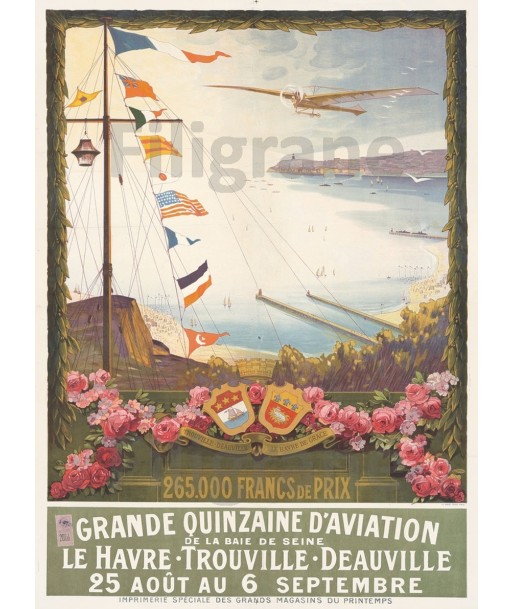 AVIATION HAVRE TROUVILLE-POSTER/REPRODUCTION d1 AFFICHE VINTAGE pas cheres