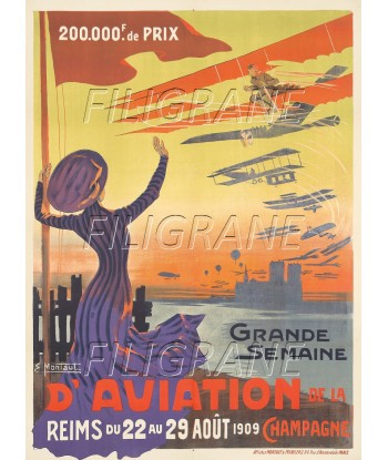 SEMAINE AVIATION 1909 REIMS Rhsz-POSTER/REPRODUCTION d1 AFFICHE VINTAGE le des métaux précieux