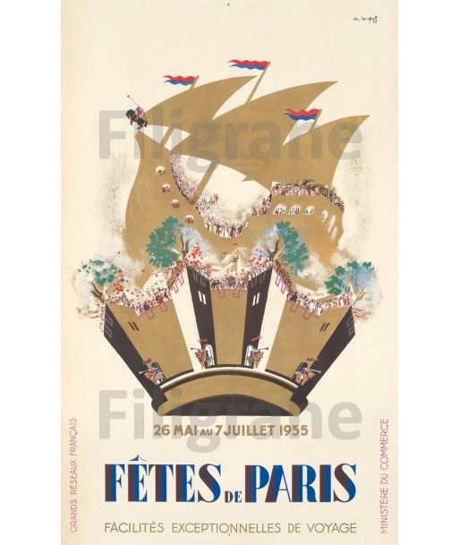 PUBLICITé: 1935 FêTES de PARIS:POSTER/REPRODUCTION d1 AFFICHE VINTAGE ou a consommer sur place