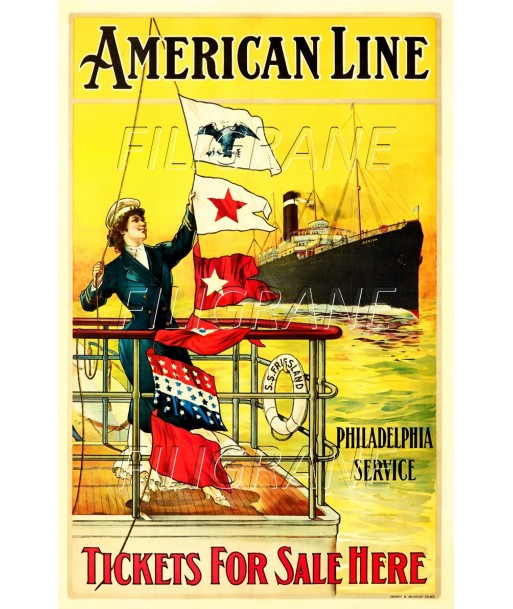 AMERICAN LINE PAQUEBOT Rueq-POSTER/REPRODUCTION d1 AFFICHE VINTAGE en stock