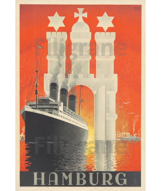 HAMBURG PAQUEBOT Rarz-POSTER/REPRODUCTION d1 AFFICHE VINTAGE pas cher chine