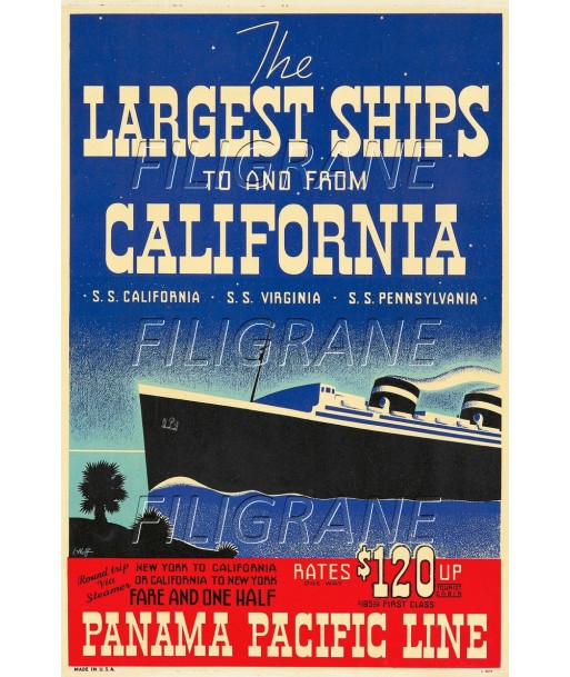 S.S CALIFORNIA PAQUEBOT Rtjn-POSTER/REPRODUCTION d1 AFFICHE VINTAGE outlet