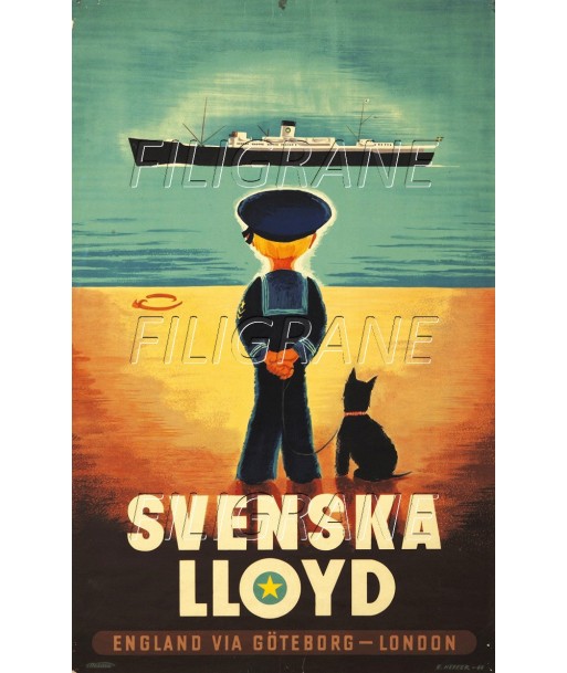 SVENSKA LLYOD PAQUEBOT Ruxu-POSTER/REPRODUCTION d1 AFFICHE VINTAGE brillant des détails fins