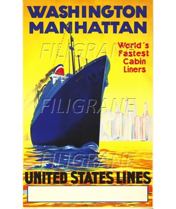 UNITED STATES LINES PAQUEBOT Rsxu-POSTER/REPRODUCTION d1 AFFICHE VINTAGE d'Europe débarque