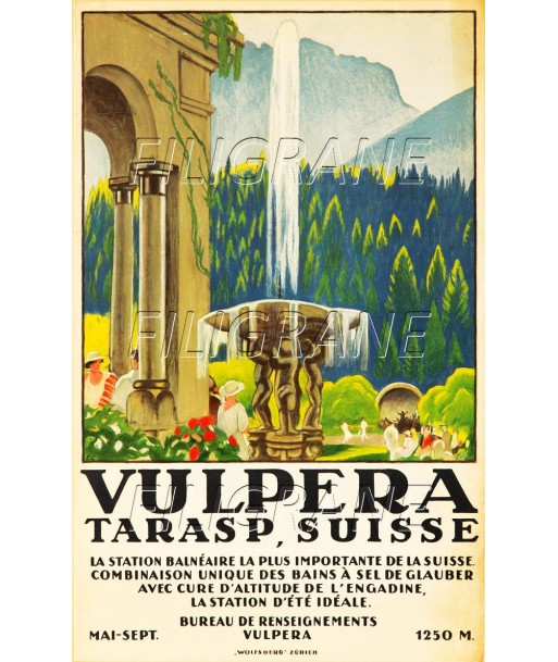 VULPERA THERMES SUISSE Ritx-POSTER/REPRODUCTION d1 AFFICHE VINTAGE français