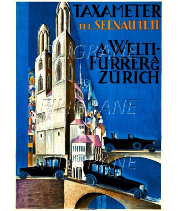 PUB A. WELTI ZURICH TAXAMETER Rygh-POSTER/REPRODUCTION d1 AFFICHE VINTAGE Dans la société mordern