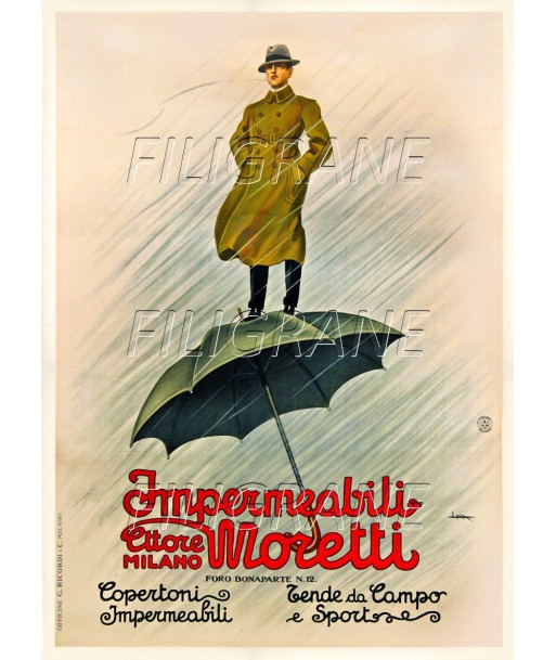 PUB MORETTI IMPERMEABILI Rsik-POSTER/REPRODUCTION d1 AFFICHE VINTAGE français