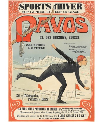 SPORTS d'HIVER DAVOS PATINAGE Rpmp-POSTER/REPRODUCTION d1 AFFICHE VINTAGE des créatures d'habitude