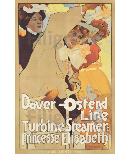 BATEAUX DOVER OSTEND LINE Rf50-POSTER/REPRODUCTION d1 AFFICHE VINTAGE de l' environnement