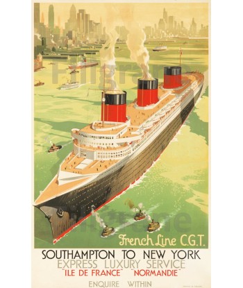 BATEAUX Le NORMANDIE NEW YORK Rf0613-POSTER/REPRODUCTION d1 AFFICHE VINTAGE offre 