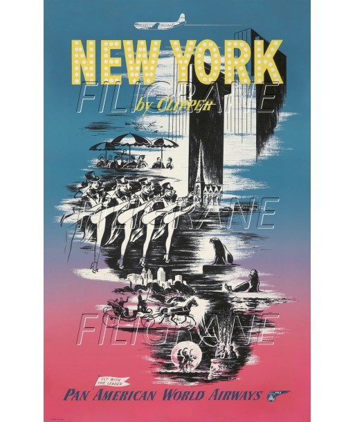 AIRLINES PAN AMERICAN NEW YORK Rxtg-POSTER/REPRODUCTION d1 AFFICHE VINTAGE acheter