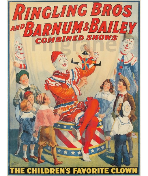 CIRQUE RINGLING BROS CLOWN Rgqn-POSTER/REPRODUCTION d1 AFFICHE VINTAGE Dans la société mordern