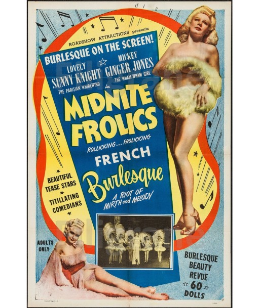 MIDNITE FROLICS CABARET Rach-POSTER/REPRODUCTION d1 AFFICHE VINTAGE rembourrage situé sous