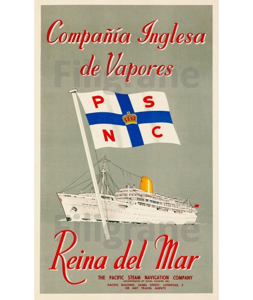 REINA del MAR PAQUEBOT Rltl-POSTER/REPRODUCTION d1 AFFICHE VINTAGE pour bénéficier 