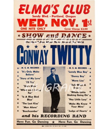 SPECTACLE CONWAY TWITTY CHANTEUR Rhzw-POSTER/REPRODUCTION d1 AFFICHE VINTAGE en ligne