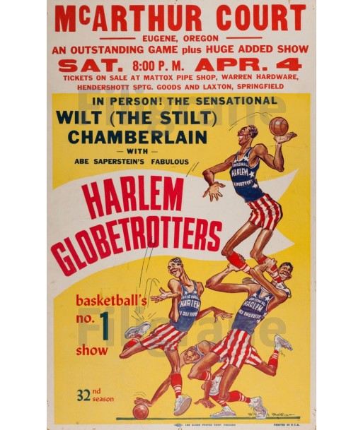 SPORT HARLEM GLOBETROTTERS Ryus-POSTER/REPRODUCTION d1 AFFICHE VINTAGE Venez acheter